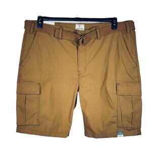 Mutual Weave SZ 46 Big & Tall Belted Cargo Shorts Stretch Pockets Zip-Fly Brown